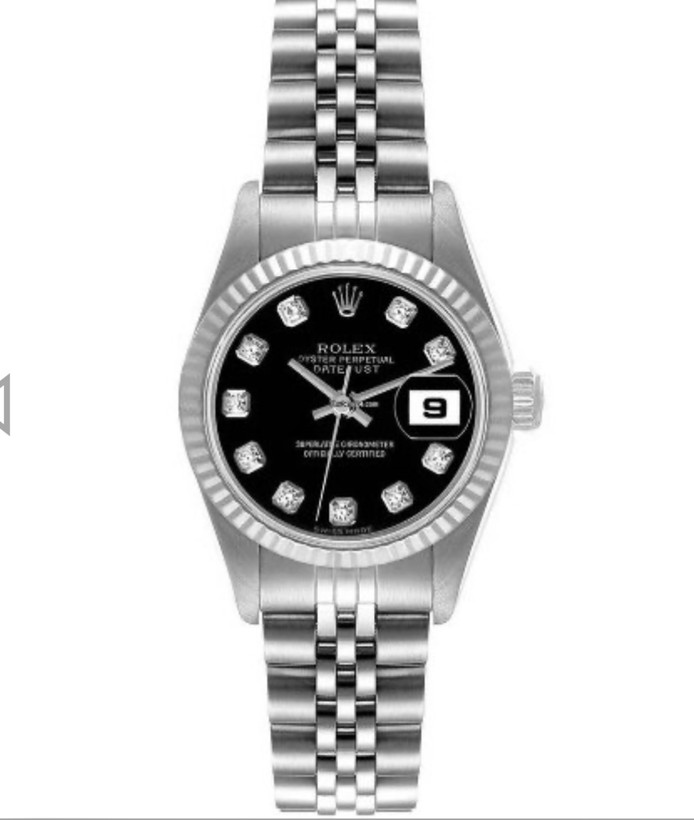 ساعت رولکس زنانه سیلور ساده و نگین دارRolex date-just -صفحه مشکی/سفید-HA