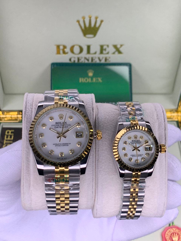 ساعت رولکس مردانه دورنگ سیلور طلایی نگین دارRolex date-just -صفحه سفید-HA