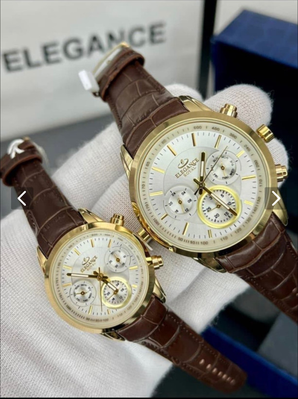 ساعت ست الگانس رویال Elegance royal با بند چرمی و موتور ژاپن-قاب گلد