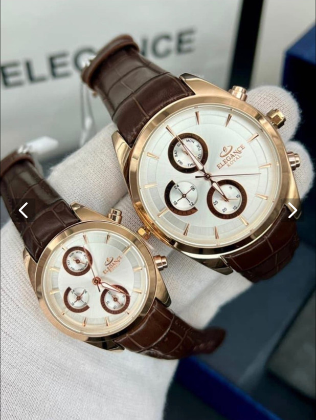 ساعت ست الگانس رویال Elegance royal با بند چرمی و موتور ژاپن-قاب رزگلد