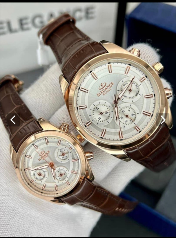 ساعت ست الگانس رویال Elegance royal با بند چرمی و موتور ژاپن-قاب رزگلد