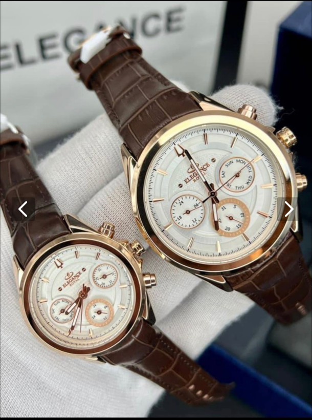 ساعت ست الگانس رویال Elegance royal با بند چرمی و موتور ژاپن-قاب رزگلد